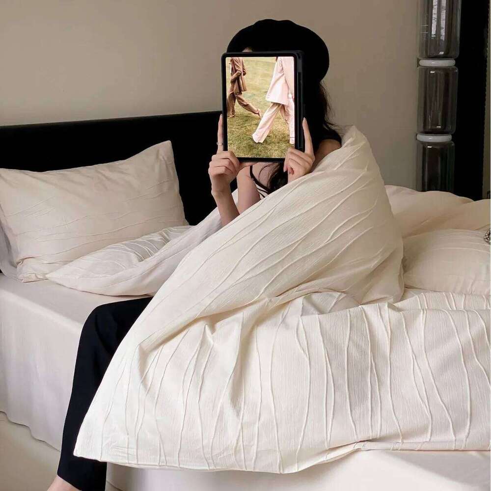 Customizable washed cotton three-dimensional jacquard simple Japanese old money wind four-piece set 100 bed sheet quilt cover H260312