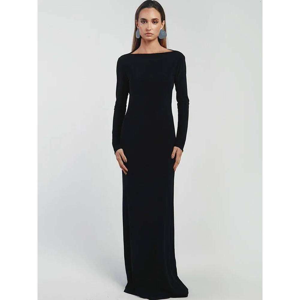 Backless Sleeve Sexy Maxi Women Gown Autumn Winter New High Waist Pleated Club Party Long Dress Elegant C260312