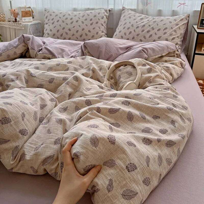 2025 new class A high gram weight linen raw hemp four-piece jacquard quilt cover bed sheet student dormitory three-piece set H260312