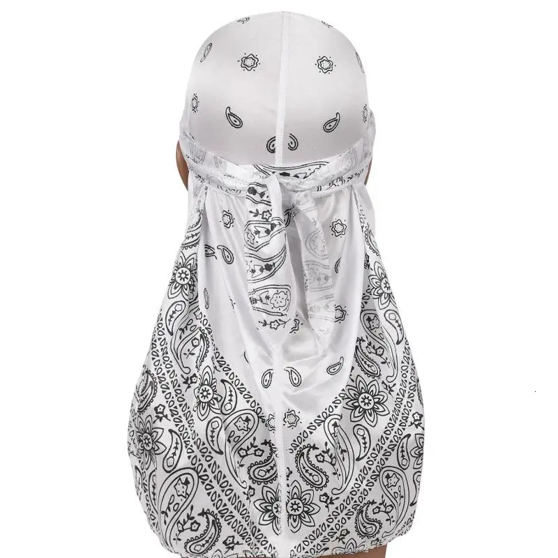 Satin Floral Printed Headband Scarves for Women Hair Accessories Mens Doo Rag Durag Long Tail Cap Bandana Turban Unisex Headwear 260304