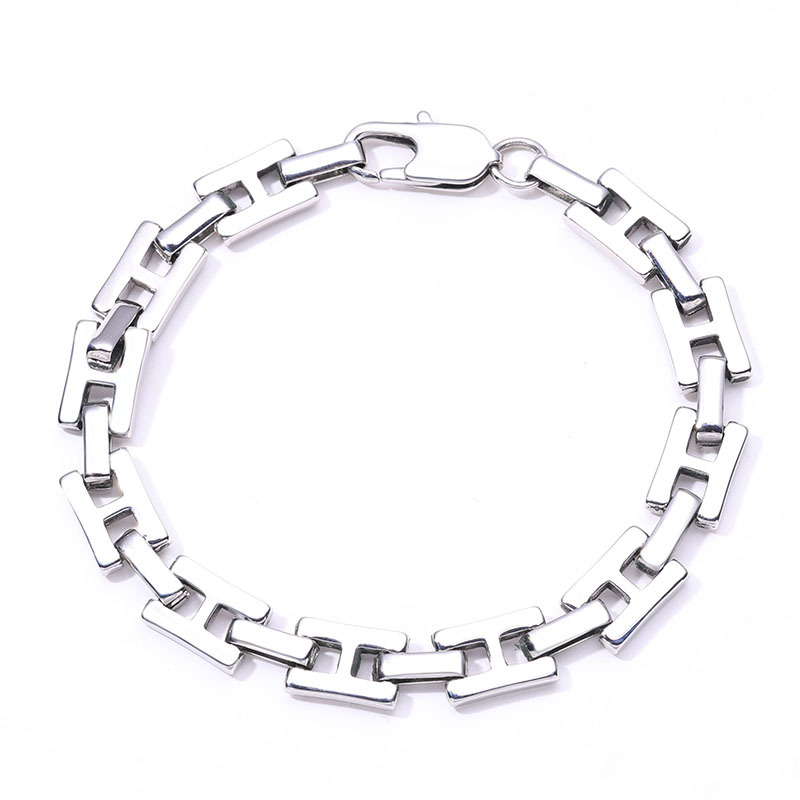Smooth Silver Plated H Shaped Chain Bracelet Polished Fashionable Men s Daily Wear Gift High Quality Jewelry Bracelet