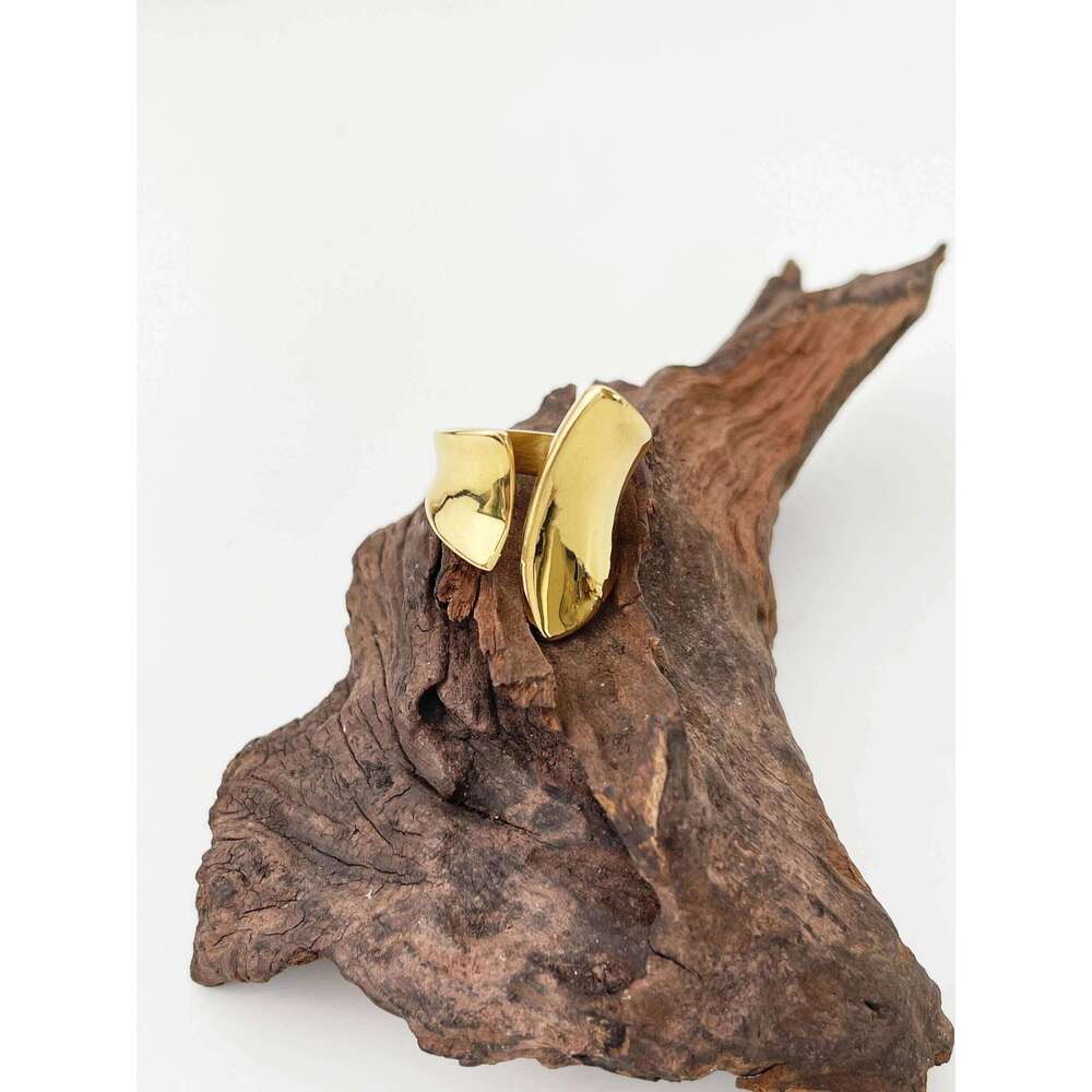 Peri'sbox Bold 18K Pvd Gold Plated Irregular Wide Open Ring for Lady Stainless Steel Non-Tarnish Chunky Statement Rings Jewelry H260312