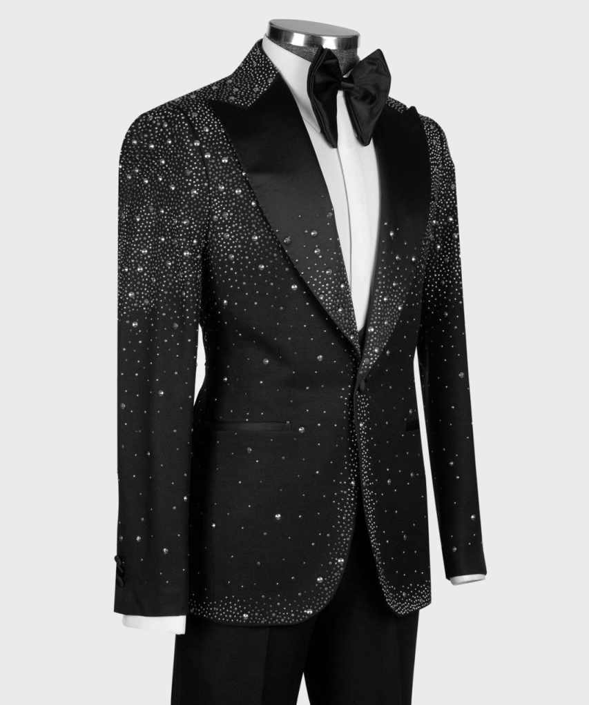 Luxurious Beaded Men Suits One Button Peaked Lapel Prom Male Blazers Classic Fit Formal Party 2 Pieces Customized Wear