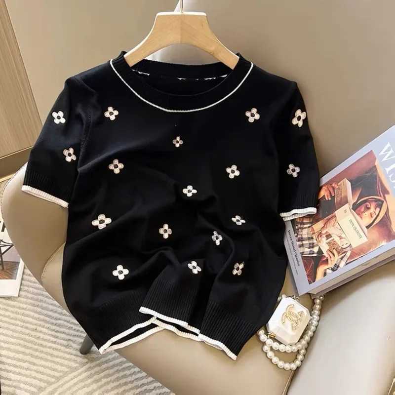 Short Sleeve Knitted Sweaters Jumpers Summer Womens Korean Fashion Thin Knit Pullovers Casual Knitwear Tops Female ClothingT260312