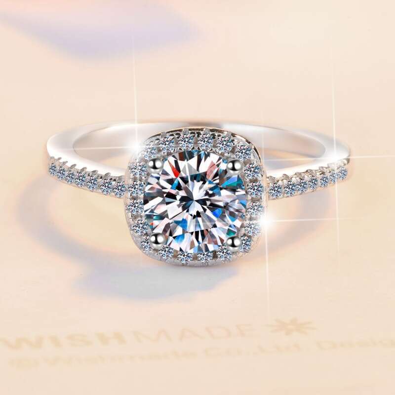 Diamond Ring For Women Classic Square Cut Moissanite 925 Sterling Silver Candy Design Light Luxury Fashion Jewelry