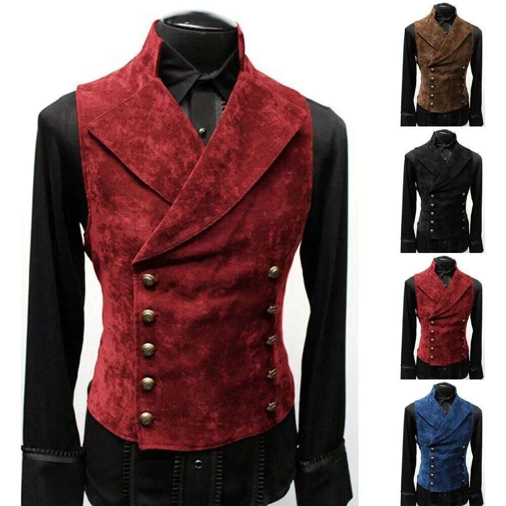 Costume Gothic Mens Polyester Breasted Double Vest Victorian Waistcoat Tool