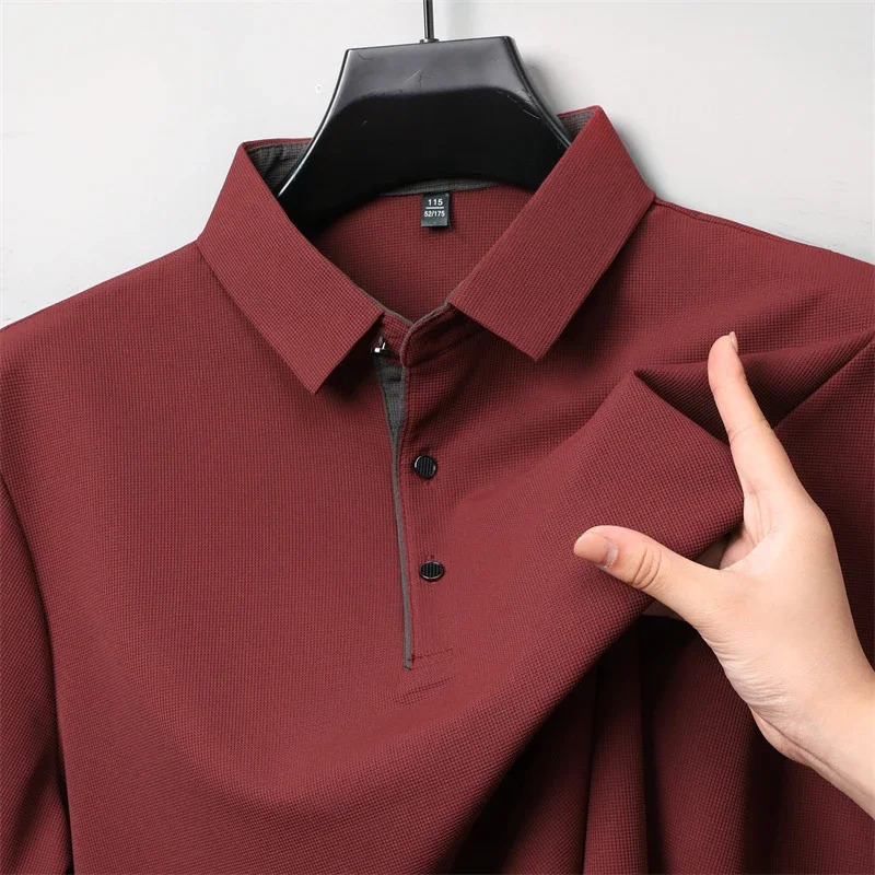 Mens Business Casual Long Sleeve Solid Color Polo Shirt Fashionable Warm Comfortable Four Seasons Versatile Top 260311