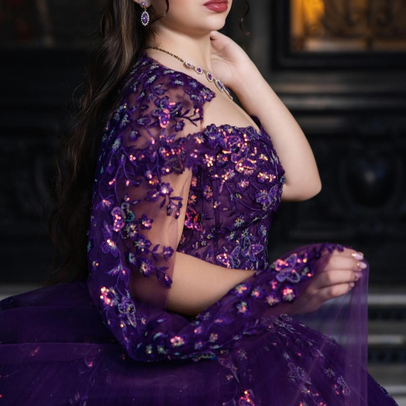 Purple Shiny Ball Gown Quinceanera Dresses 2026 Applique Lace Beading Crystal Tull Corset Off Shoulder Sweet 16 Dress Years Vestidos De 15 Anos