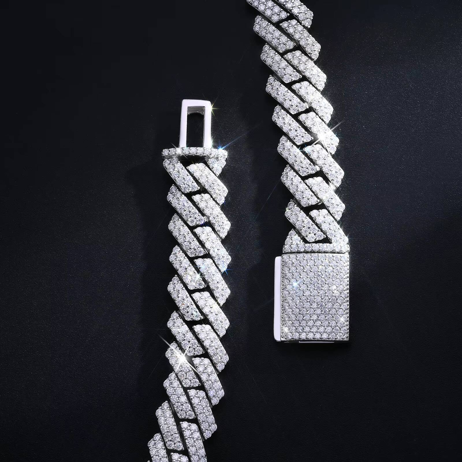 Mens 8mm Silver Moissanite Cuban Link Chain Necklace with Flap Clasp Design Fine Jewelry Bracelet