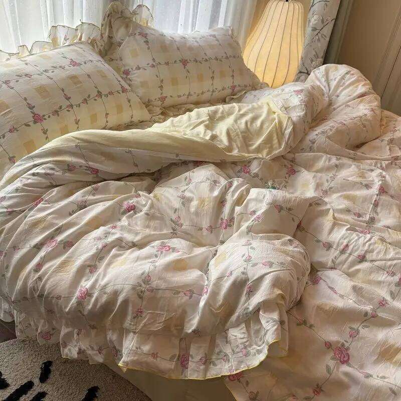 Korean Princess Duvet Skin Friendly Wash Cotton Bedding Of Four Pieces Lace Bedin Set Bed Sheets Comforter Cover H260312