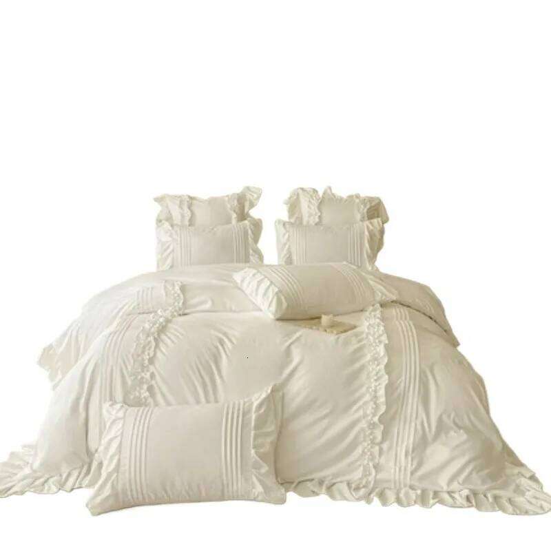 Princess Washed Cotton Bedding with Pillowcase Single Double Bed Linen Purple Duvet Cover Cream Style Four Piece Set H260312