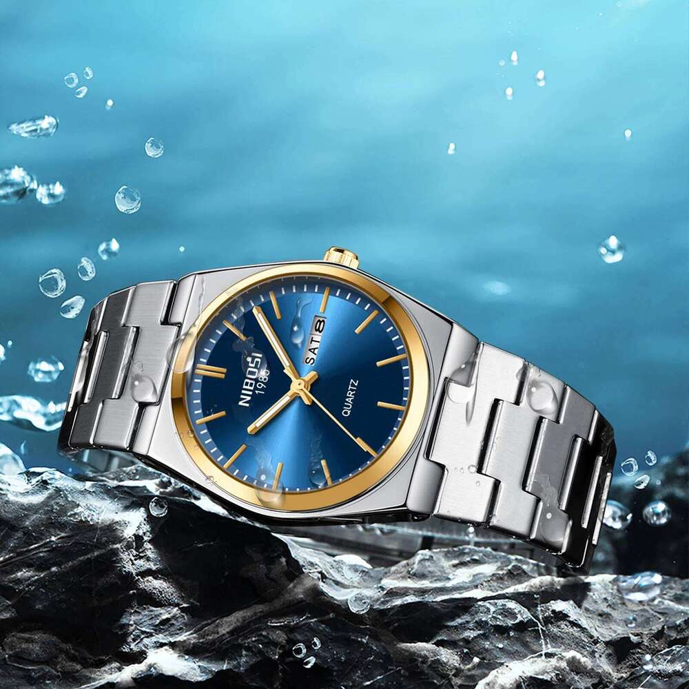 NIBOSI Mens Analog Quartz Watch with Week-Date Waterproof Stainless Steel Strap Men's Wrist Watches Classic Minimalist