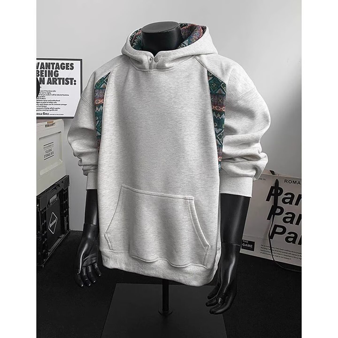 Ethnic Style Heavy-duty Men's Hoodie New Spring And Autumn Model With Contrasting Color Design Heavy-duty And Stiff Designer Hoodie Jacket Color-