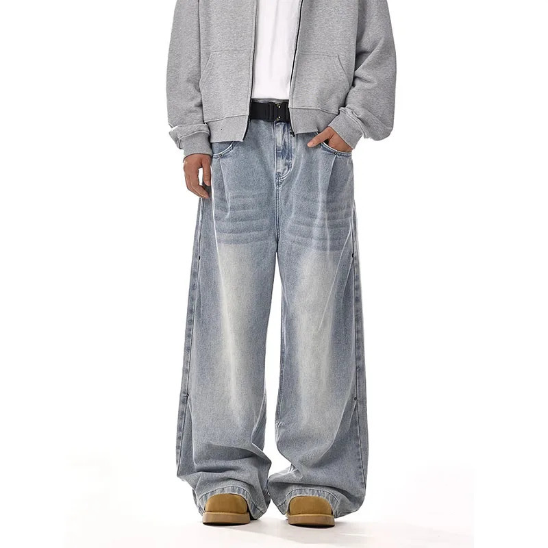 Korean Retro MenS Jeans High Street Straight Leg Pants Loose Casual Jeans Fashion Wide Leg Pants 260310