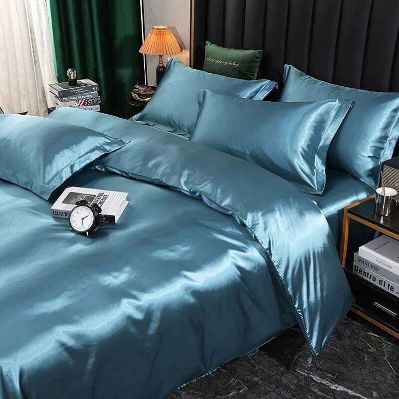 Silk Bedding Set with Duvet Cover Fitted/Flat Bed Sheet Pillowcase Satin Bedsheet Solid Color King Queen Twin Size H260312