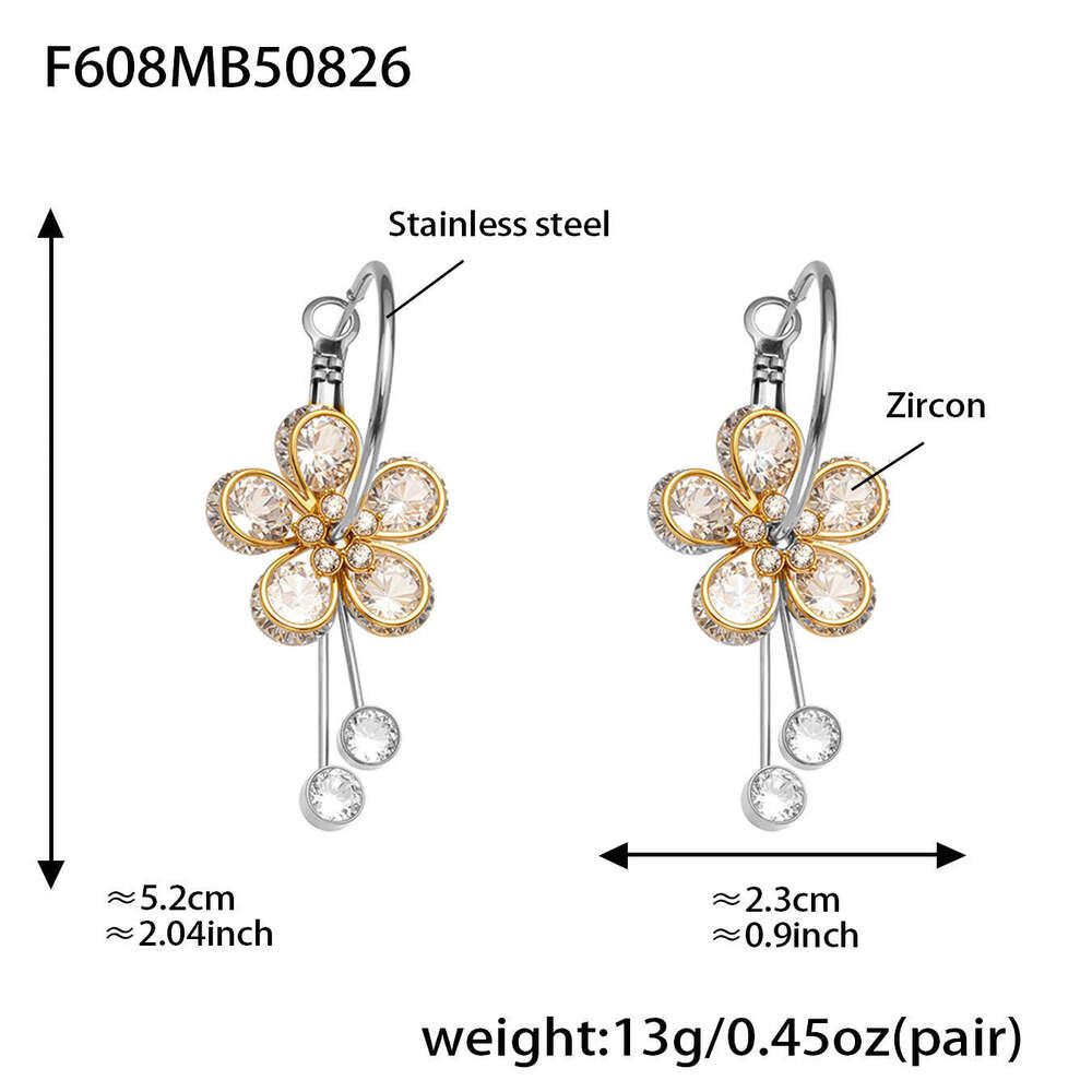 New style elegant floral zirconia studded water drop earrings for women, light luxury tassel hoop earrings, ear accessories