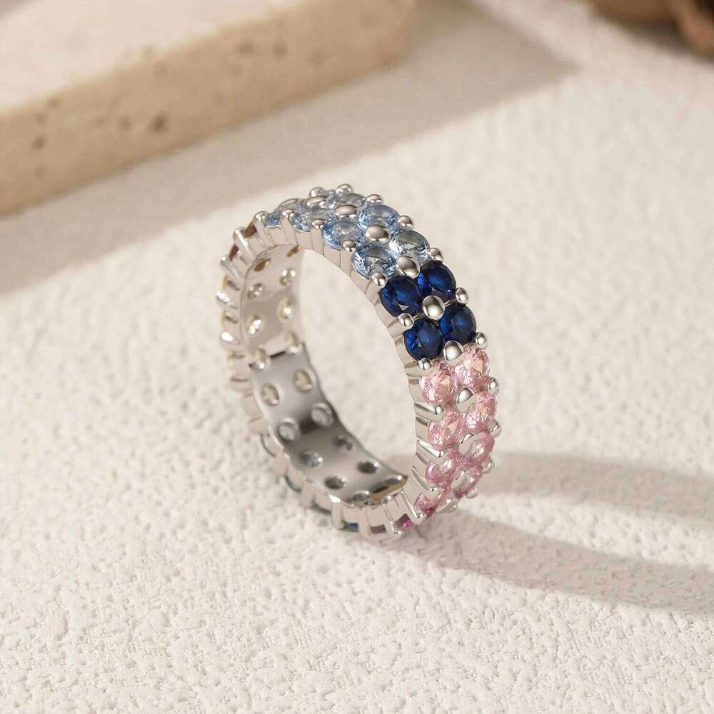 MODIAN 925 Sterling Silver Ring Exquisite Sweet Geometric Gradient Zirconia Stackable Eternity Band Rings For Women Fine Jewelry H260312