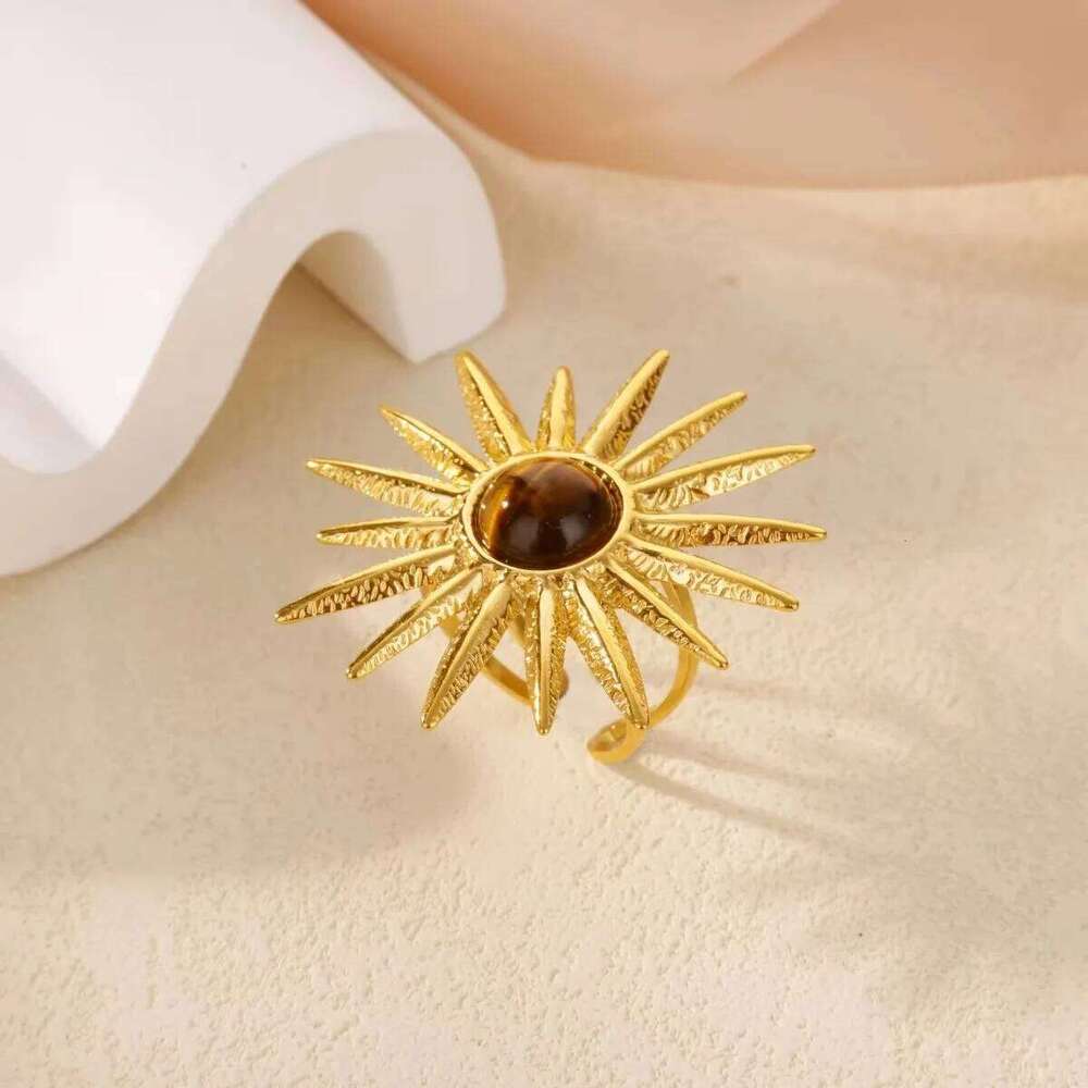 Exaggerated Big Bloom Flower Rings For Women Gold Color Stainless Steel Sunflower Open Finger Ring Female Fashion Jewelry Gifts H260312