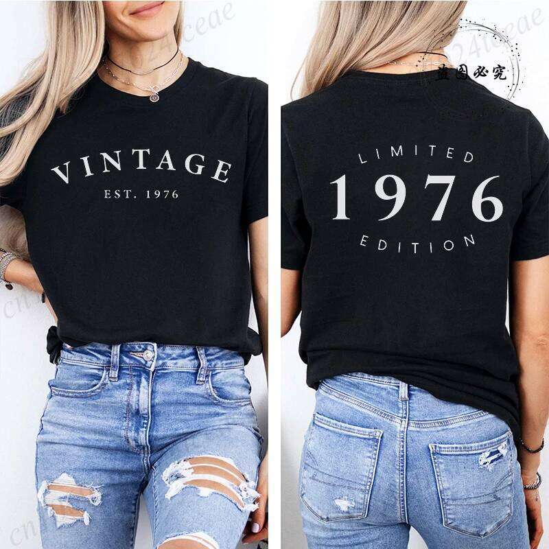 Vintage Est Print T-shirt for Women Summer Fashion Casual Tees Short Sleeves Tops Limited 1976 Edition Graphic Tee T-shirts Z260312