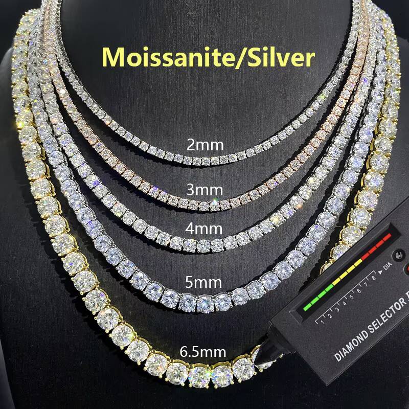 USA Warehouse Fast Shipping 925 Silver 18inches Moissanite Tennis Necklace GRA Certificated Iced Out Moissanite Tennis Chain Men