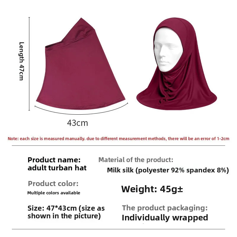 Womens Milk Silk Hat Scarf Head Cover Solid Color High-Stretch Headband Extended Neck Protection Sun Protection Headscarf Hat 260304