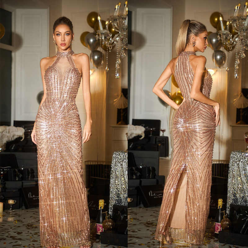 Elegant Evening Dresses Mermaid Halter Pearls Sleeveless Backless Party Dress Dresses Celebrity Prom Gown Customized Vestido De Novia