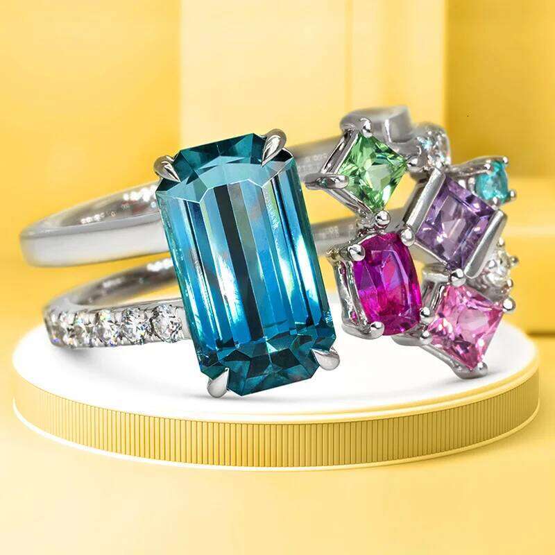 Huitan Geometric Colorful CZ Women 2023 Bright Bridal Rings for Wedding Party One Size Opening Resizable Fashion Jewelry H260312