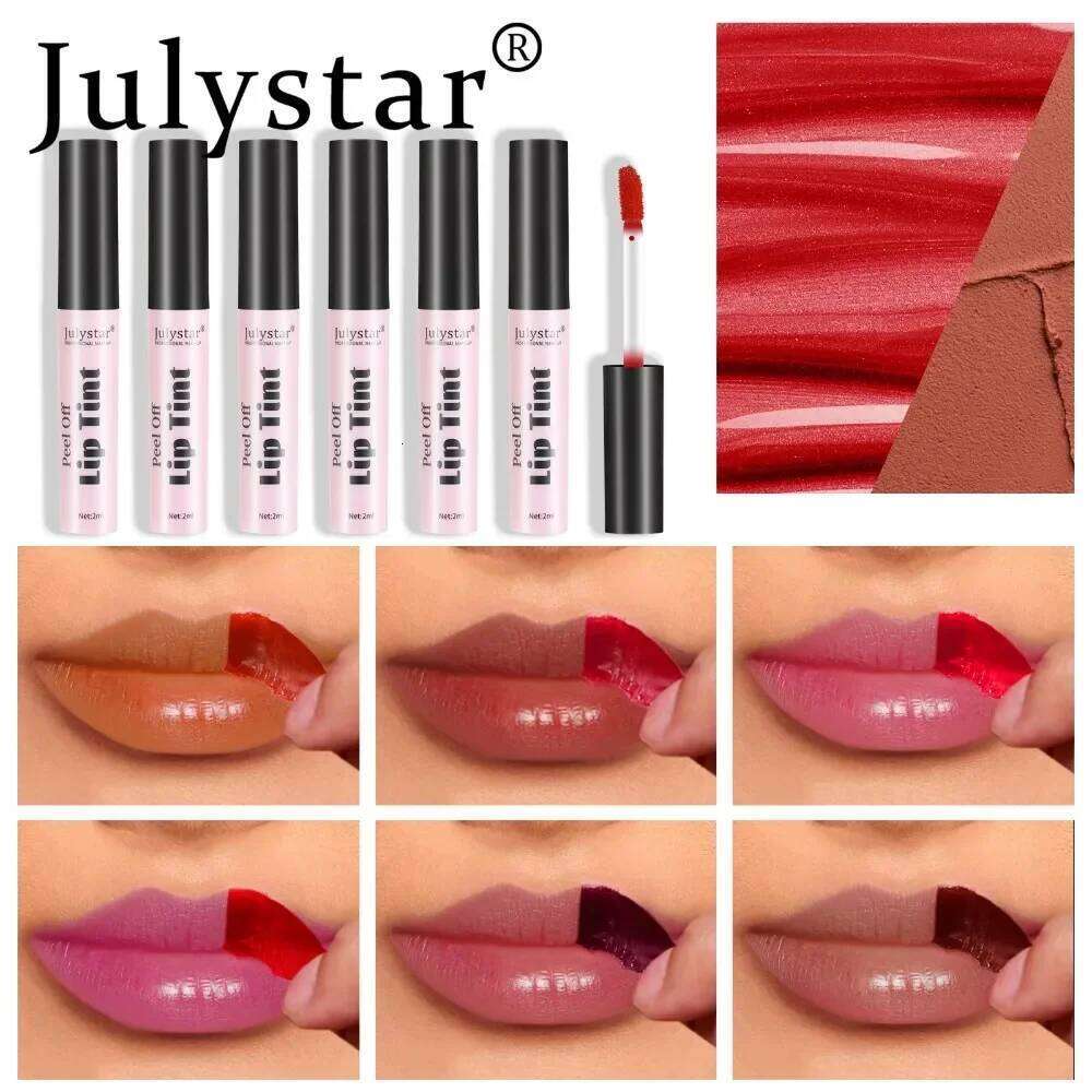 Julystar 6Color Peel Off Liquid Lipstick Waterproof Lasting Matte Purple Gloss Moisturize Tear-off Lip Stain Cosmetic Makeup W260311