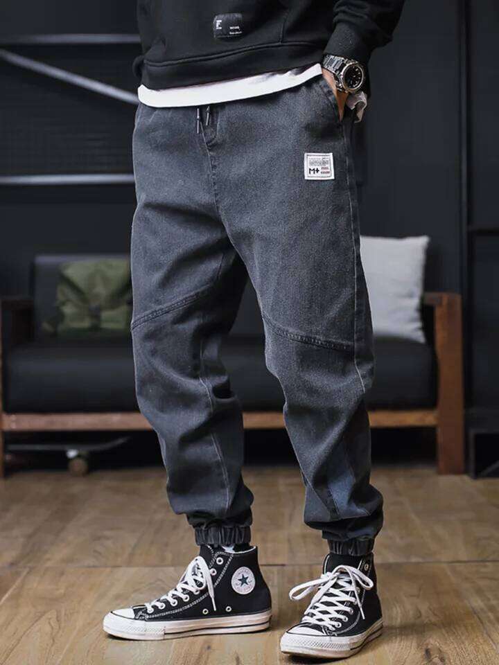 Plus Size Men Loose Joggers Streetwear Harem Jeans Cargo Pants Ankle-Length Denim Trousers 26Y0312