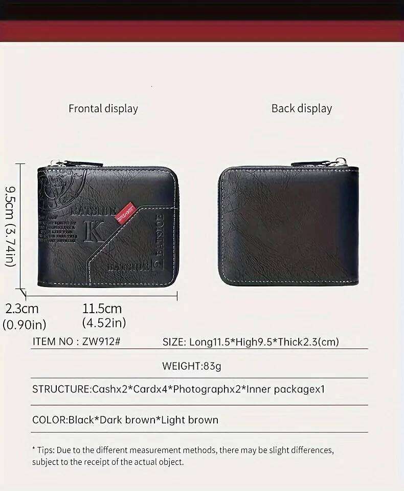1pc faux Leather Wallet for Men - Premium Retro Letter Embossed Design, Multiple Credit Card Slots, Zipper Closure, Stylish Gift