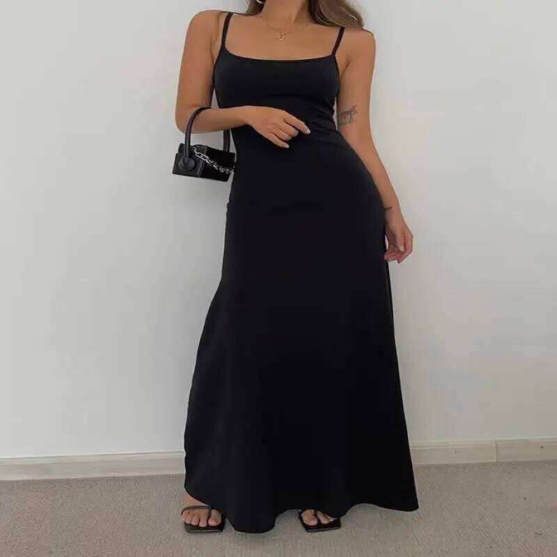 Women's Slim-Fit Halter Neck Midi Elegant Bodycon Long Summer Dress Sexy Spaghetti Strap Beach Party Wear C260311