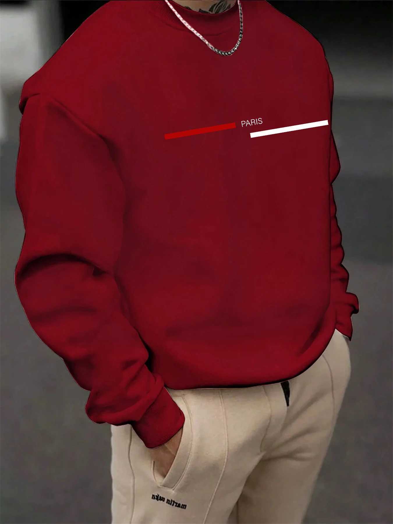 Mens autumn and winter fashionable casual loose Paris letter graphic printed long sleeved round neck sweatshirt M260312