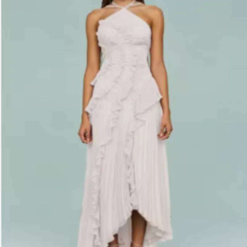Gown Neck Strap Irregular Long Dress For Women Ruffle Sleeveless High Waist Backless Dresses 2025 New Summer Elegant Party Y2k C260311