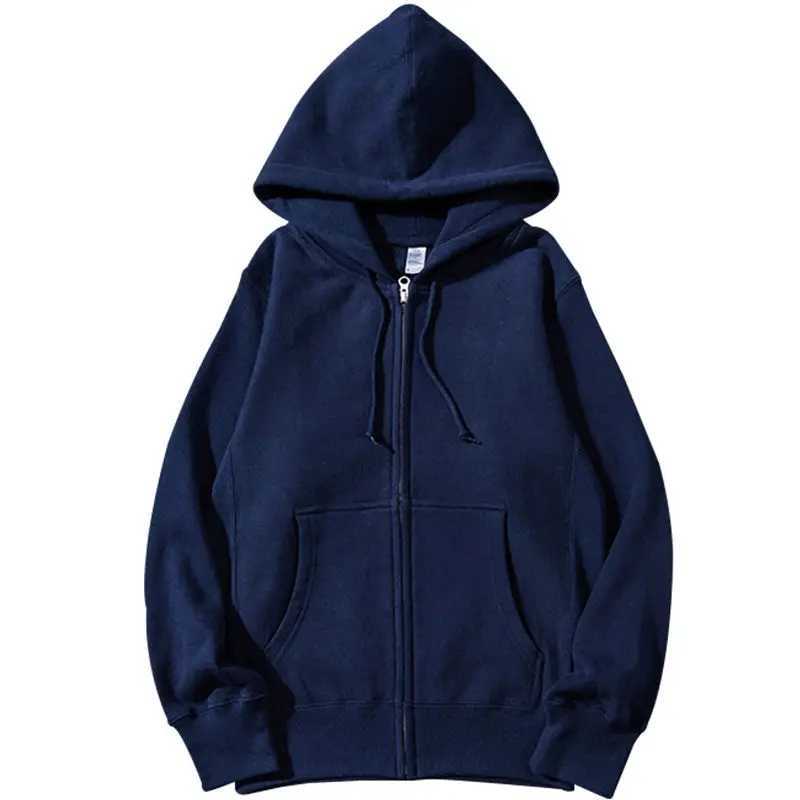 Good Quality Zip Hooded Women And Men Sweatshirt Navy Blue Cotton Casual Street Wear Loose Y2k Spring Autumn Solid Hoodie Jacket M260312