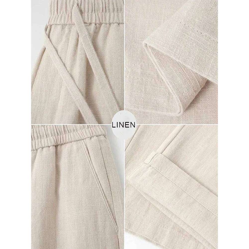 2025 New Straight Casual Linen Pants Men Wide Leg Lightweight Baggy Cotton Sweatpants Male Walking Jogger Trousers Work
