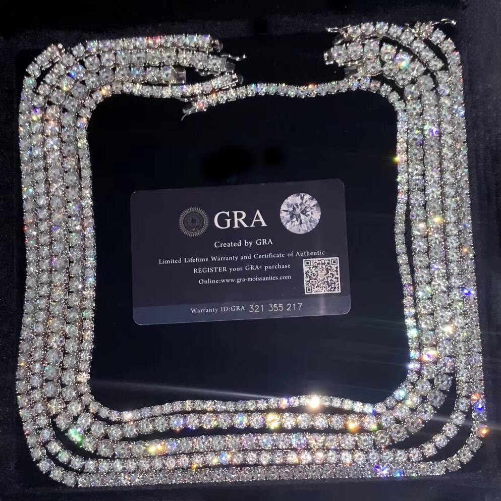Wholesale 3mm 4mm 5mm Moissanite Chain 925 Silver Iced Out High Quality Hip Hop Moissanite Tennis Chain