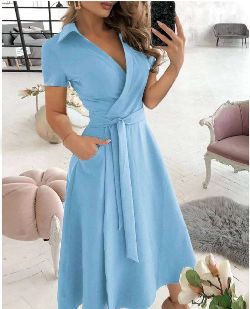 Spring/Summer Fashion Long sleeved V-neck Printed Wrapped Hip Dress Women's loose and versatile temperament personality C260312