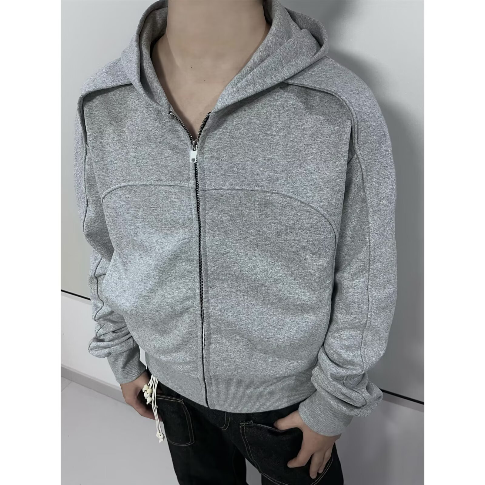 Heavy-duty Patchwork Hooded Zip-up Cardigan Jacket New Spring/autumn Designer Hoodie Long-sleeve Versatile Slim-fit Plain Sweatshirt Loose Hoodie