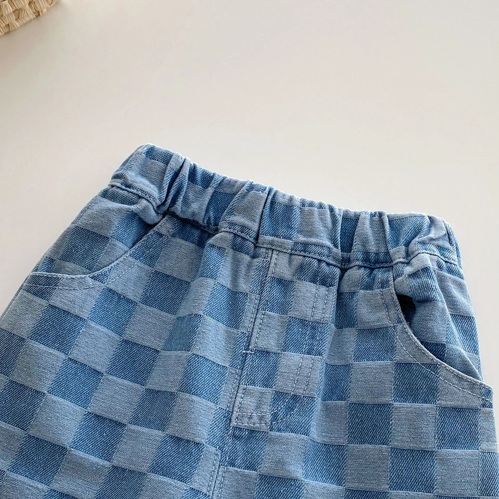 Autumn Kids Jeans 15T Girls Cute Lattice Color Block Trousers Children Thin Style Casual pants 260311