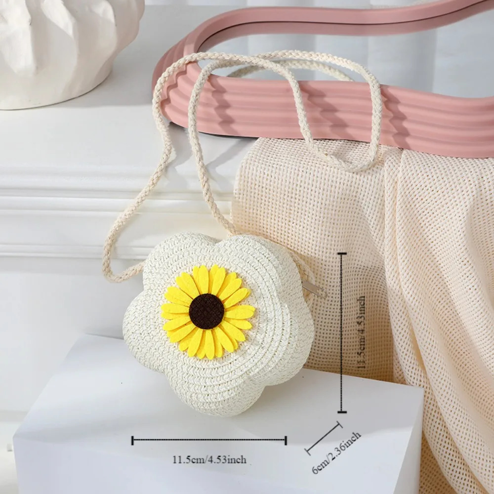Durable Straw Crossbody Bag Flower Woven Shoulder Handbag Girls Kids 260311