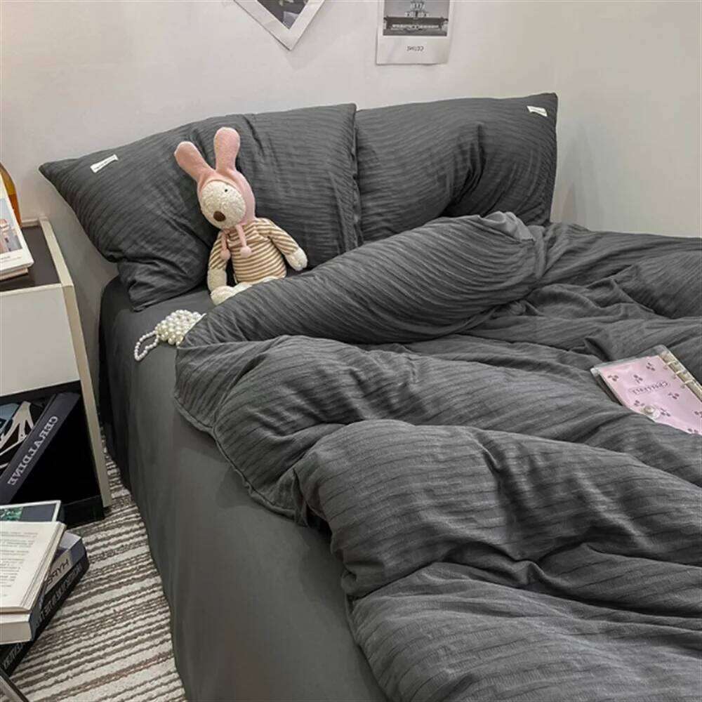 Ins Light Blue Bubble Washed Cotton Bed Sheet Bedding Four Season Duvet Nordic Style Three Piece Set H260312