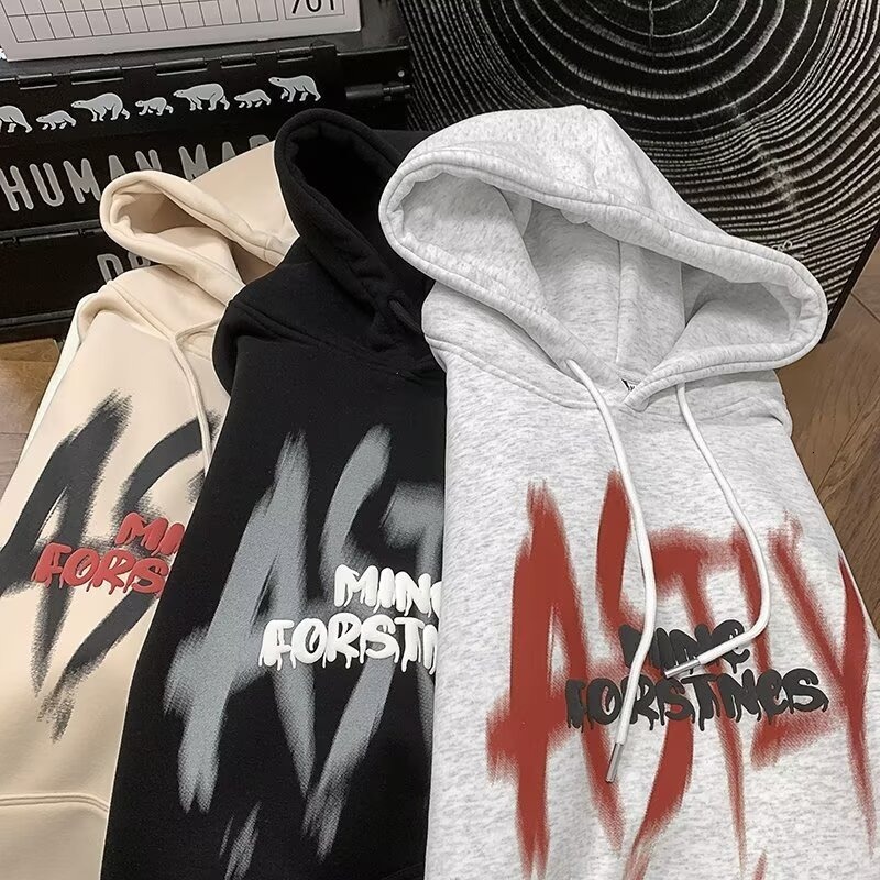 Retro Hooded Sweatshirt For Designer Hoodie Men Autumn And Winter Fleece-lined Heavy-duty Trendy Print Loose Casual Hoodie Jacket