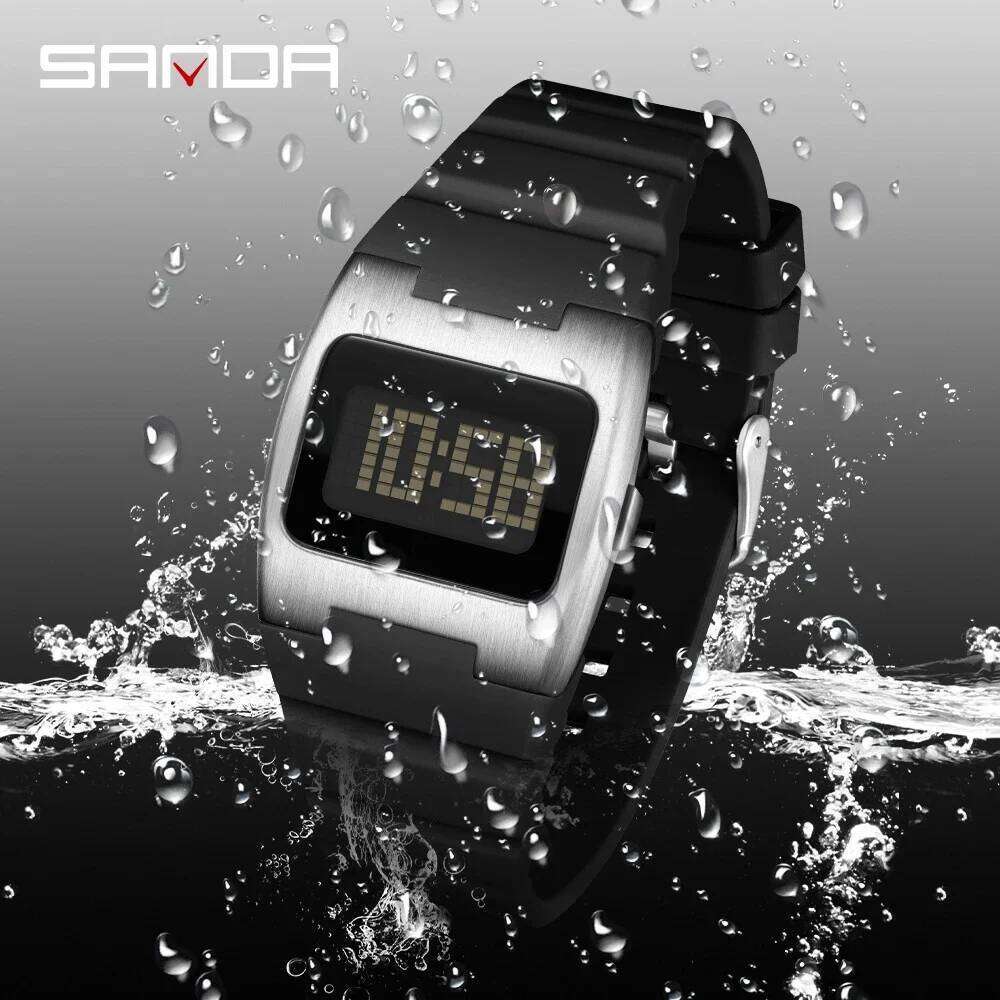 SANDA 2214 Retro Y2K Electronic Unisex Night Light 5ATM Waterproof Silicon Millennium Style Trendy Student Sports Watch