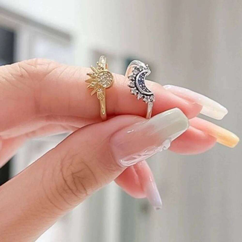 Personality, simple design, sun and moon with the same light, stacked rings, couple rings W260311