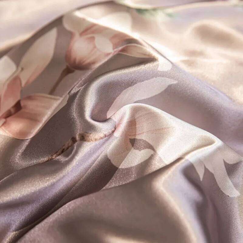 4pcs printed high-end silk bedding soft satin single double duvet cover pillowcase flat or fitted sheet set H260312
