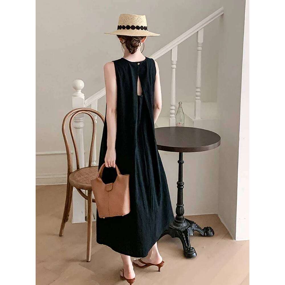 NYFS 2025 Summer New Korea Woman Vestidos Robe Elbise Loose Plus Size Solid Sleeveless Backless Long Dress L-4XL C260312