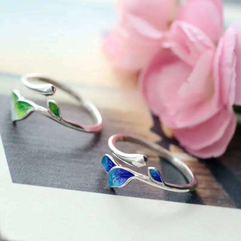 Green Enamel Leaf Adjustable Oil Drop Open Women's Ring for Ladies Personality Daily Holiday Party Jewelry Accessories H260312