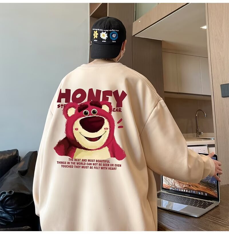 New Men's Round Neck Long Sleeve T-shirt Autumn/winter Fashion Strawberry Bear Fleece Designer Hoodie Sweatshirt Casual Base Shirt Top