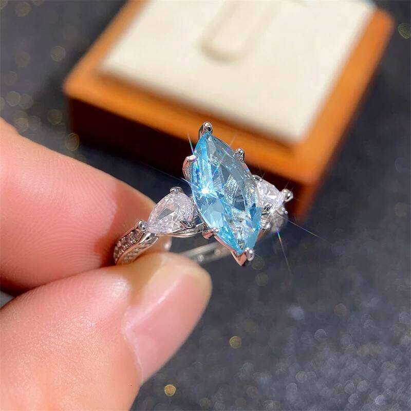 Huitan Simple Sky Blue Marquise Stone Rings for Women Exquisite Wedding Party Finger Accessories Eternity Jewelry Drop Shipping H260312