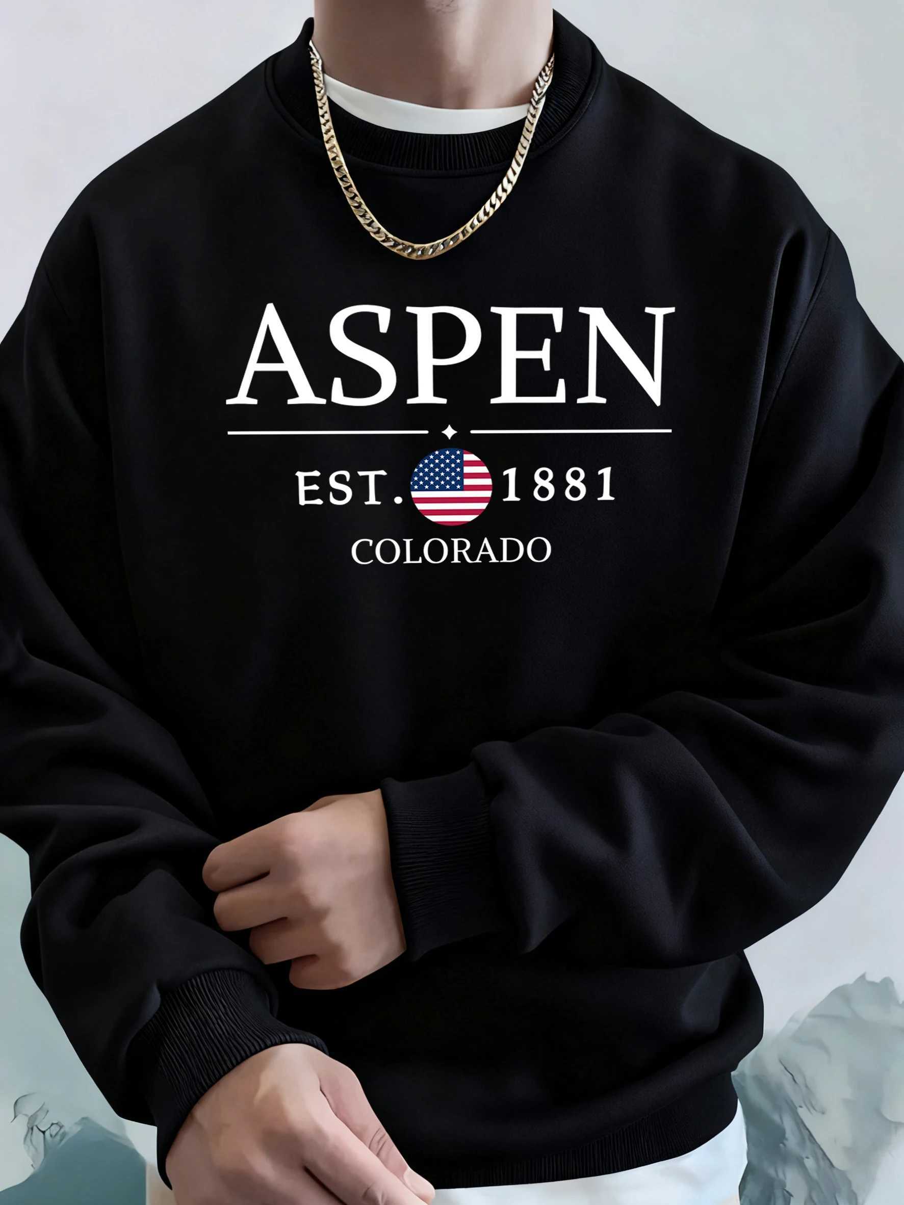 Aspen Colorado 1881 Printed Fleece Tops MenS Street Comfortable Hoodies Basic Soft Streetwear THiCKen Fashion Sweatshirts M260312